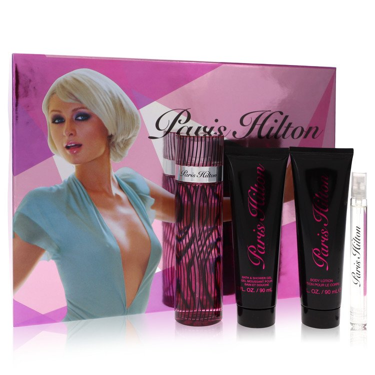 Paris Hilton by Paris Hilton Gift Set — 3.4 oz Eau De Parfum Spray + 3 oz Body Lotion + 3 oz Shower Gel + .34 oz  Mini EDP Spray for Women