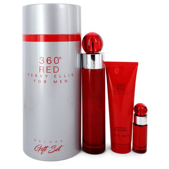 Perry Ellis 360 Red by Perry Ellis Gift Set -- 100ml Eau De Toilette Spray + .2150ml Mini EDT Spray + 90ml Shower Gel in Tube Box for Men